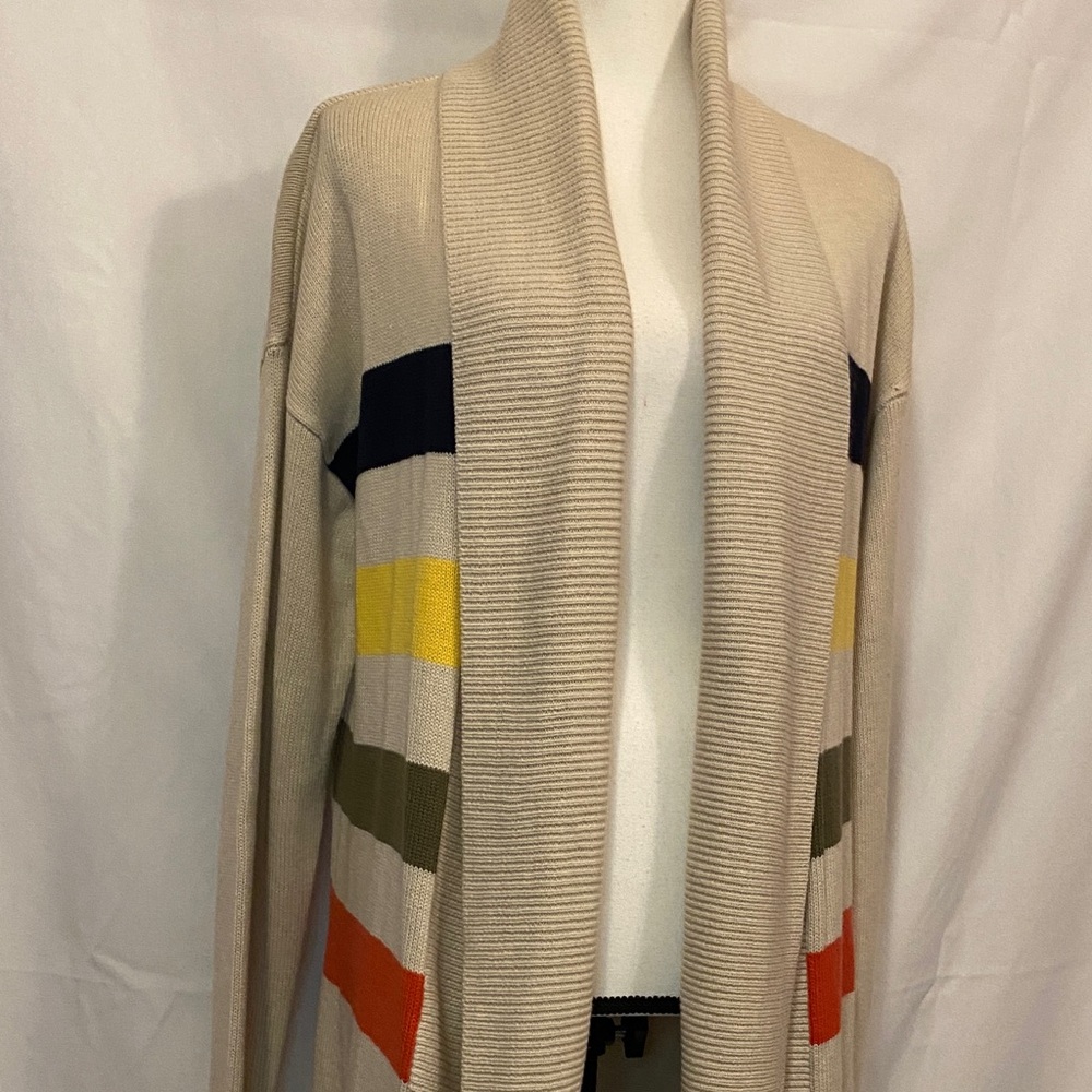 Talbots Cream Cardigan with Colorful Stripes - Picture 2 of 10